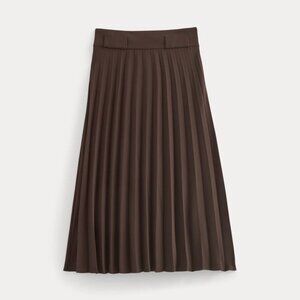 Everlane - Dark Chocolate Brown Pleated Crepe Midi Skirt NWT